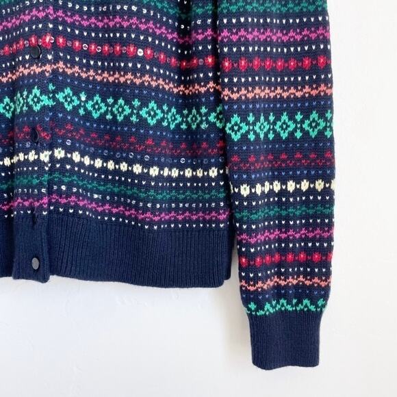 Talbots Fair Isle Colorful Knit Holiday Sequin Sweater Cardigan - Picture 5 of 8